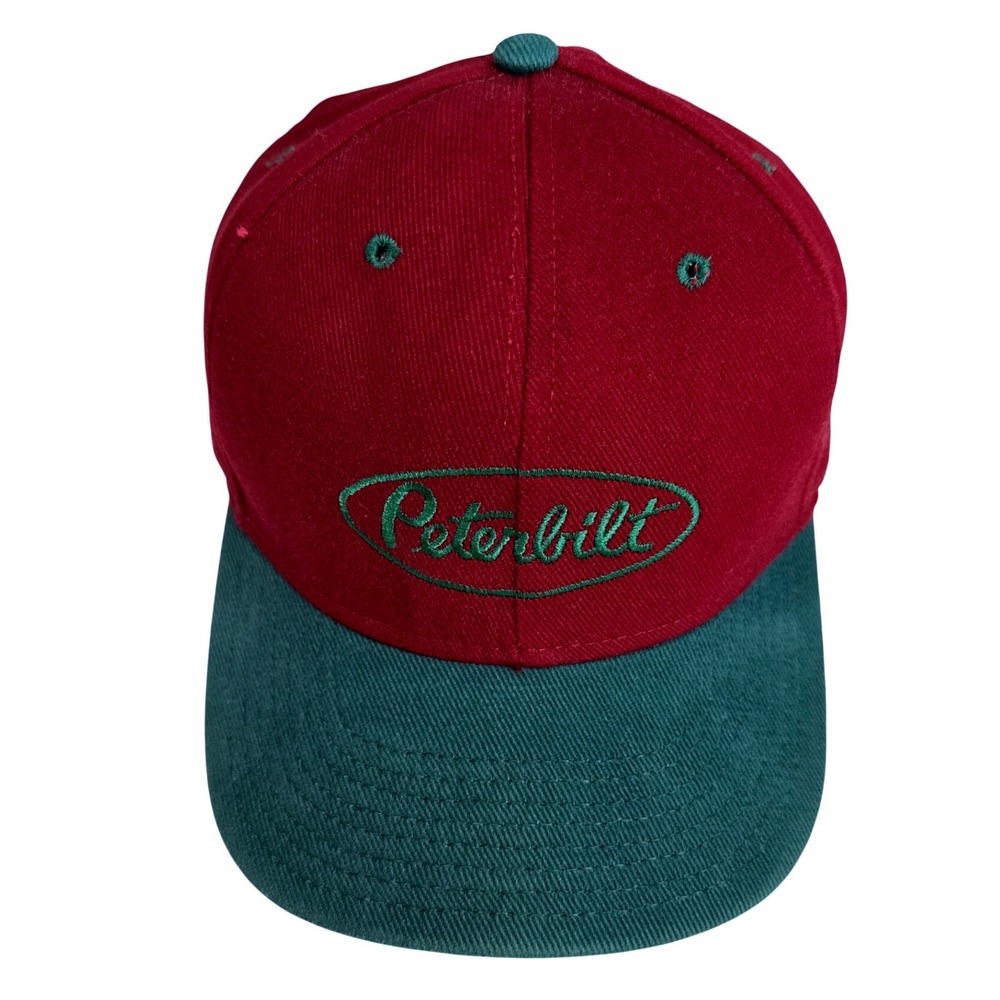 Vintage Peterbilt Tonkin Hat Red Green Corduroy Brim Snapback Made in USA